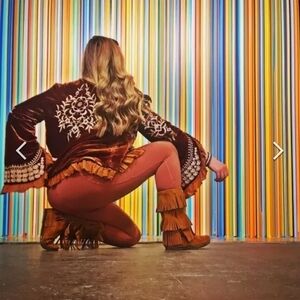 Minnetonka Moccasins 3 Layer Fringe Boot Brown Suede 1632 Calf High Boots Size 9